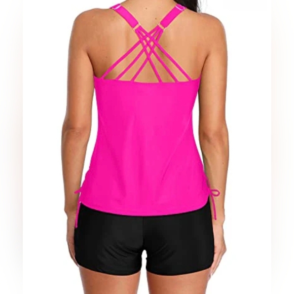 TEMPT ME High Waisted Boyshorts Criss Cross Strappy Back Tankini #514 - Picture 8 of 8